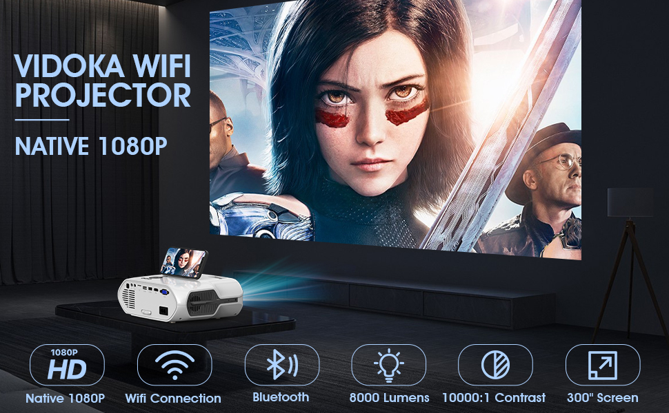 1080P 4K 8000L Full HD Projector with WiFi and Bluetooth